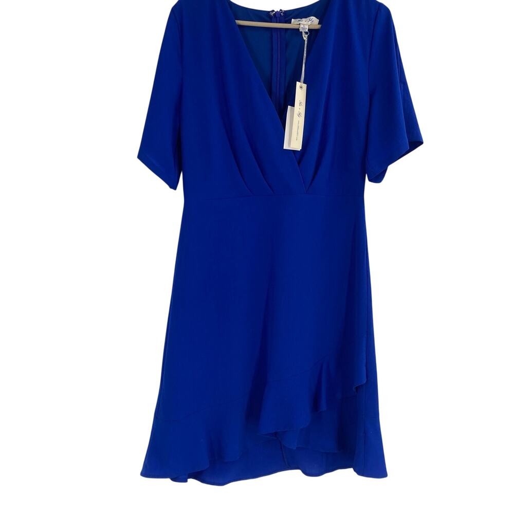 She and Sky Cobalt Royal Blue Faux Wrap Short Dress Women’s Large NEW